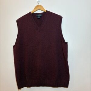 VTG Brooks Brothers Scottish Lambswool Sweater Vest L‎ Burgundy Wine Preppy